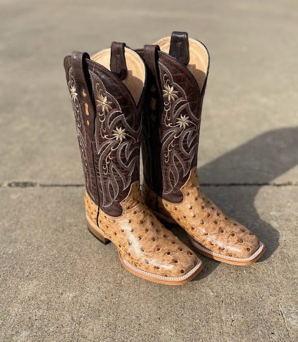Women's Cowtown Q477 12" Oryx Full Quill Ostrich Print Wide Square Toe Boot