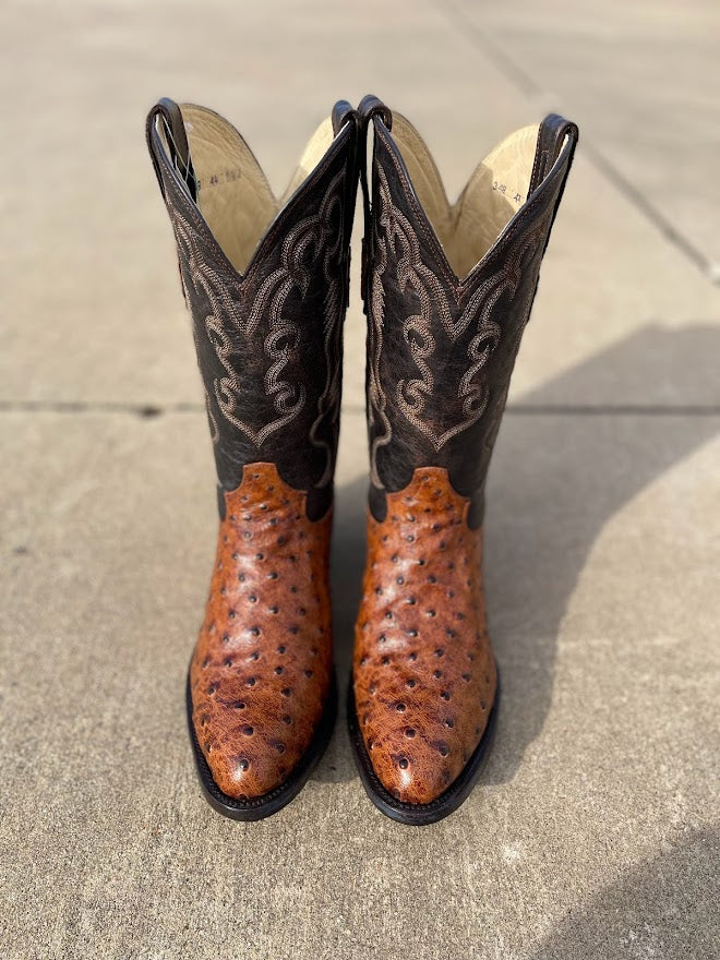 Cowtown R6064 12" Cognac Full Quill Ostrich Print R Toe Boot (SHOP IN-STORES TOO)