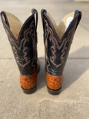 Cowtown R6064 12" Cognac Full Quill Ostrich Print R Toe Boot