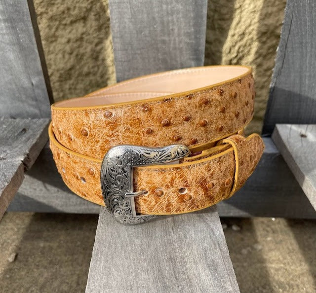 Cowtown Oryx Full Quill Ostrich Print Leather Belt