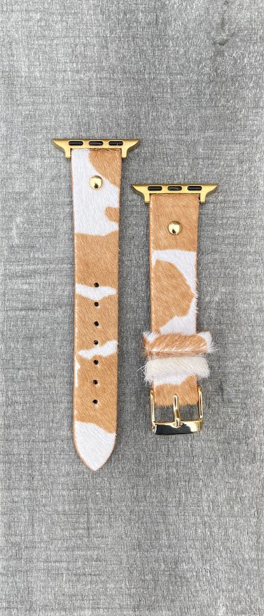 Apple Watch 15541 Light Brown & White Hair-on Cowhide Leather Band