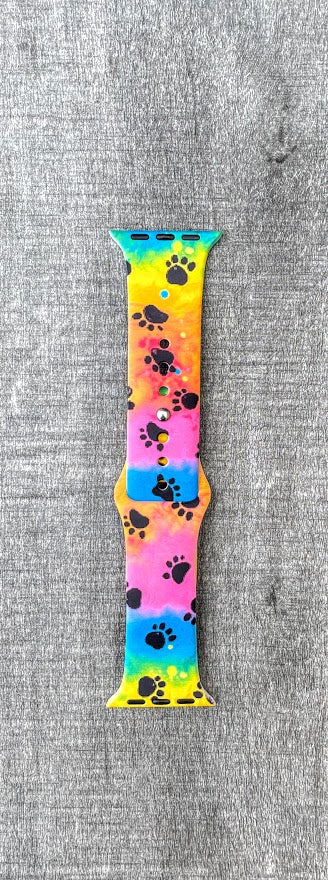 Apple Watch Band Multi Color Pawprint Silicone
