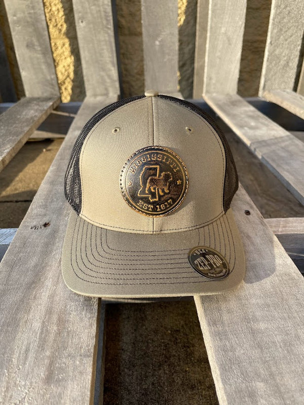 Starkville, Mississippi With Bulldog Leather Circle Patch Loden/Black Richardson 112 Cap