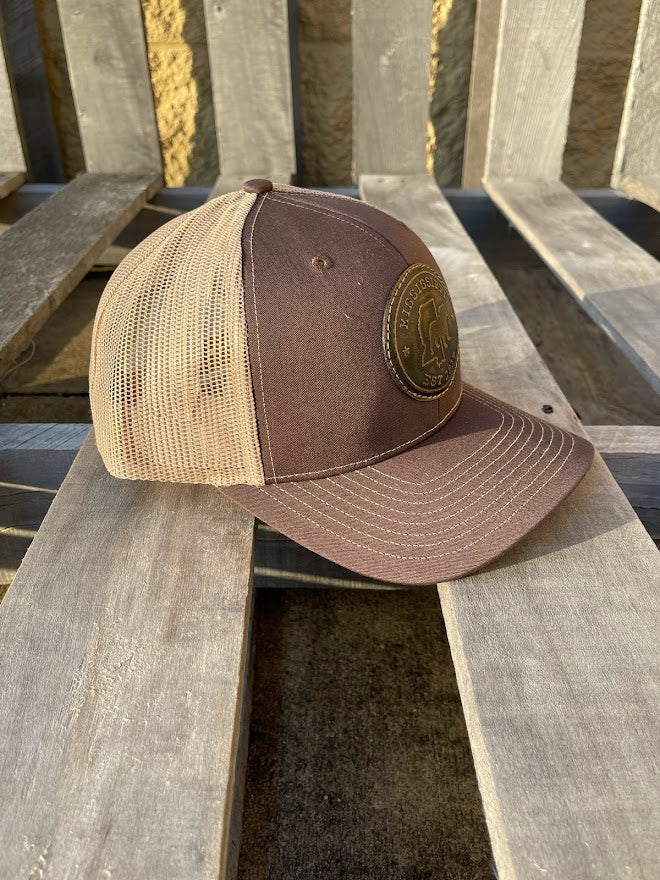 Starkville, Mississippi With Bulldog Leather Circle Patch Brown/Khaki Richardson 112 Cap