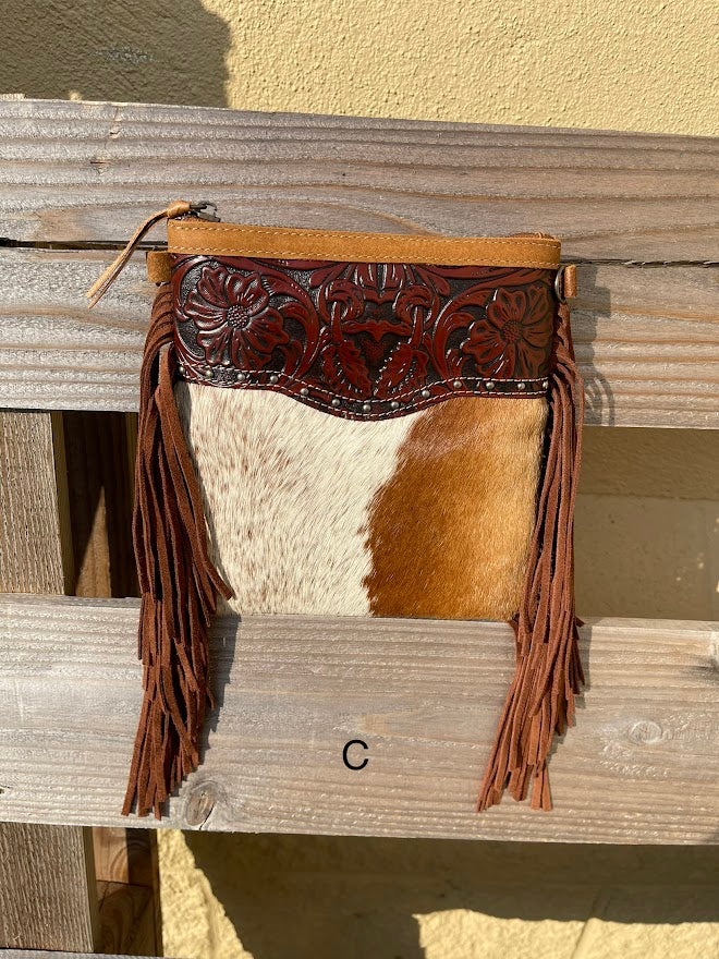Top Notch Accessories Betty Cowhide Crossbody Fringe Purse In Brown