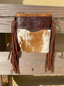 Top Notch Accessories 3016BR Betty Cowhide Crossbody Fringe Purse In Brown