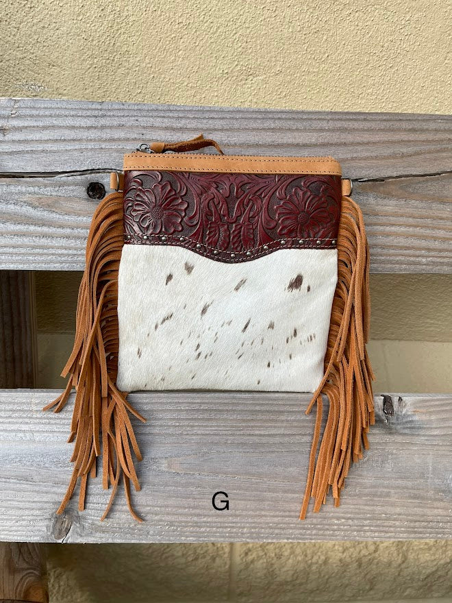 Top Notch Accessories Betty Cowhide Crossbody Fringe Purse In Brown