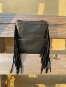 Top Notch Accessories Betty Cowhide and Black Leather Crossbody Fringe Purse
