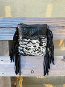 Top Notch Accessories Betty Cowhide and Black Leather Crossbody Fringe Purse
