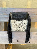 Top Notch Accessories Betty Cowhide and Black Leather Crossbody Fringe Purse