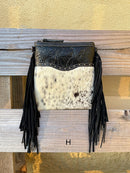 Top Notch Accessories Betty Cowhide and Black Leather Crossbody Fringe Purse
