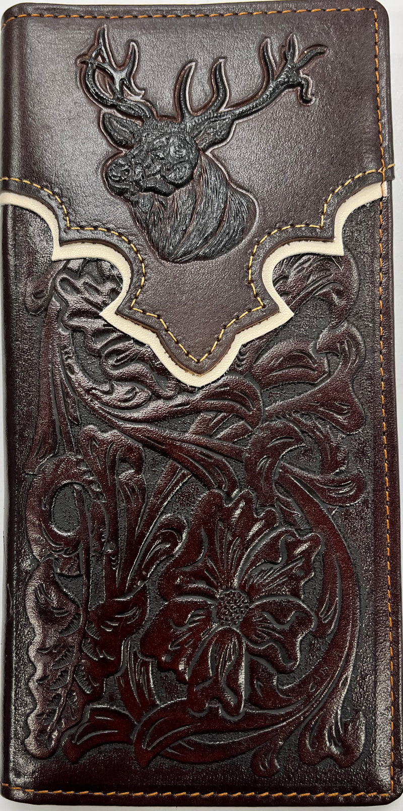 Top Notch Accessories 60108-1CF Coffee Deer w/Beige Border & Floral Embossed Wallet
