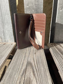 PH-03 Coffee with Turquoise Inlay Phone Case Wristlet Wallet