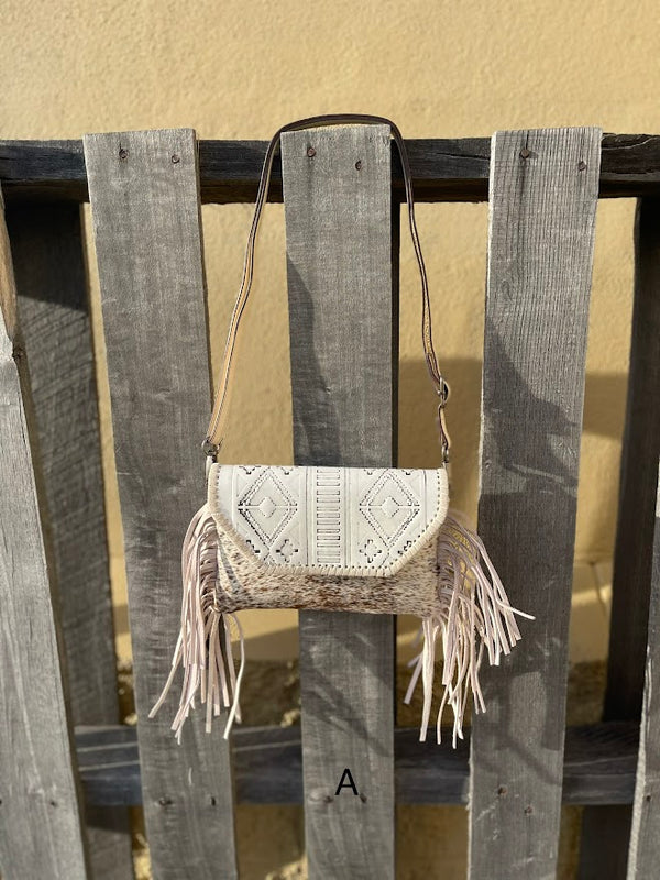 Top Notch Accessories Beige Cowhide Purse With Leather Embossed Flap 3072BG