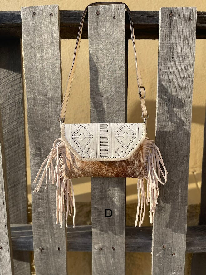 Top Notch Accessories Beige Cowhide Purse With Leather Embossed Flap 3072BG
