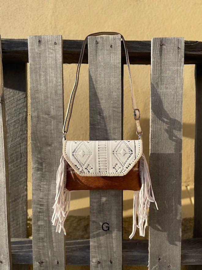 Top Notch Accessories Beige Cowhide Purse With Leather Embossed Flap 3072BG