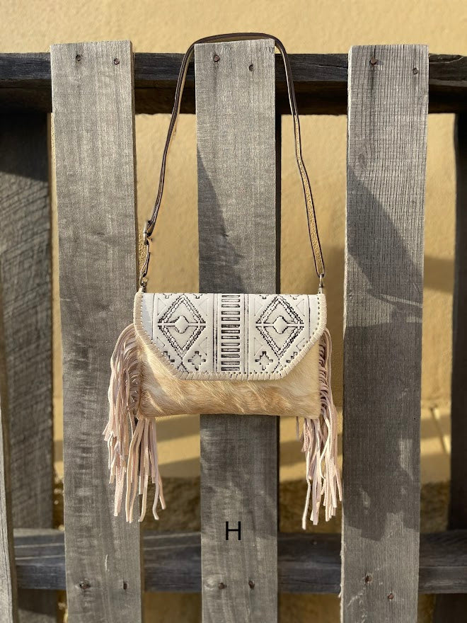 Top Notch Accessories Beige Cowhide Purse With Leather Embossed Flap 3072BG