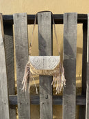 Top Notch Accessories Beige Cowhide Purse With Leather Embossed Flap