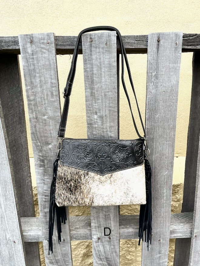 Top Notch Accessories Tooled Leather & Cowhide Purse In Black 3073-1BK