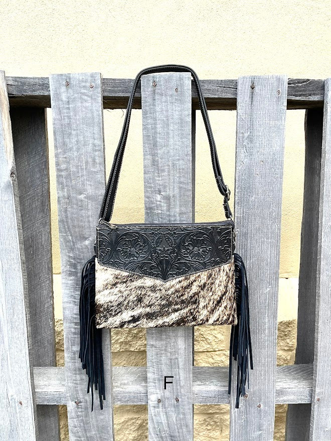 Top Notch Accessories Tooled Leather & Cowhide Purse In Black 3073-1BK