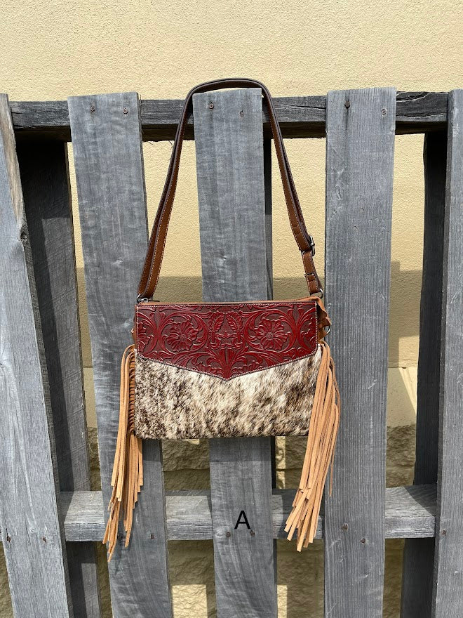 Top Notch Accessories Tooled Leather & Cowhide Purse In Brown 3073-1BR