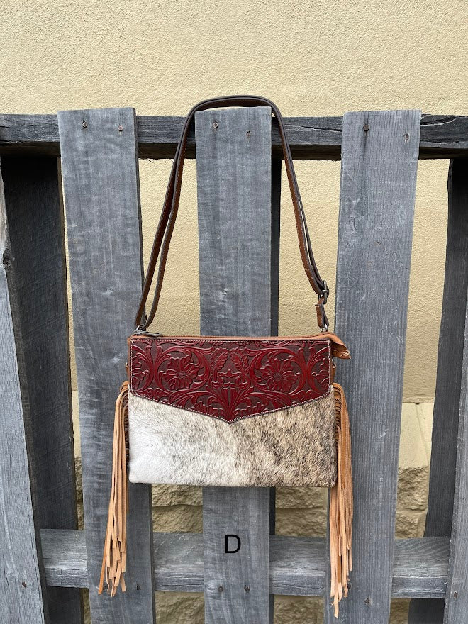 Top Notch Accessories Tooled Leather & Cowhide Purse In Brown 3073-1BR