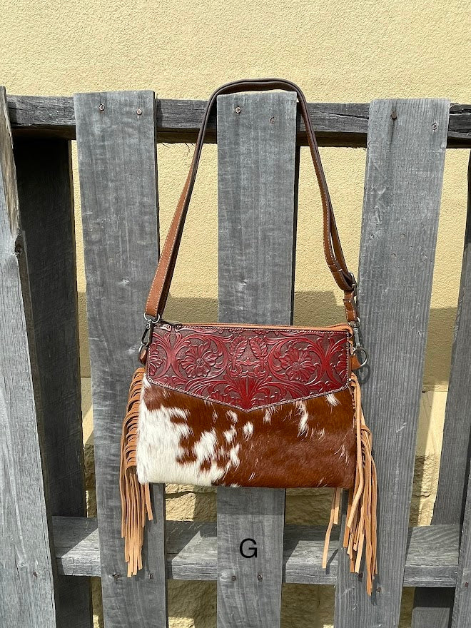 Top Notch Accessories Tooled Leather & Cowhide Purse In Brown 3073-1BR