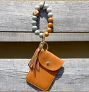 Magnolia Breeze Button Close ID Wallet Beaded Wristlet Keychain Cognac