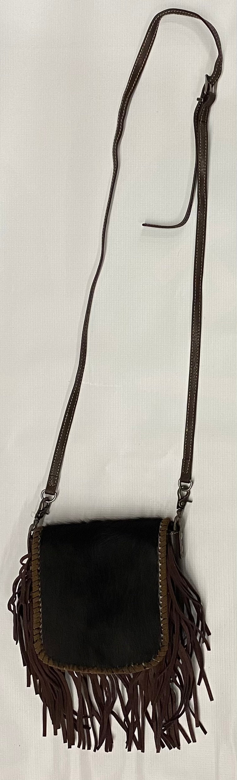 Top Notch Accessories 3020CF Coffee Hair On Tooled Leather Small Fringe Crossbody