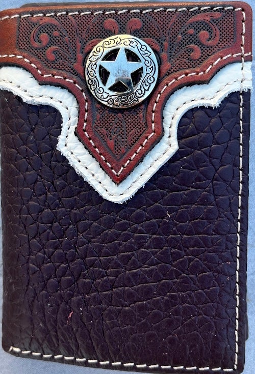 Top Notch Accessories HF111CF Coffee Pebbled Leather w/Star Concho Tri-Fold Wallet