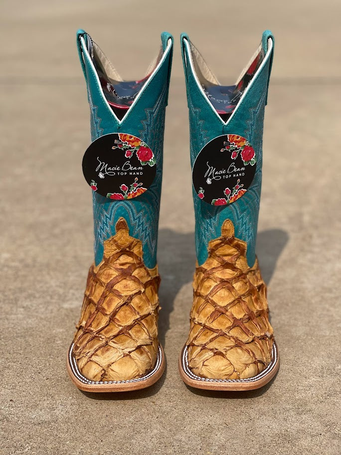Women's Macie Bean Top Hand M2008 13" Antique Bass with Turquoise Top Square Toe Boot (SHOP IN-STORES TOO)
