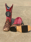 Women's Macie Bean Top Hand M2007 Distressed Brown Big Bass with Red Sinsation Top Square Toe Boot