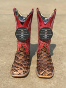 Women's Macie Bean Top Hand M2007 Distressed Brown Big Bass with Red Sinsation Top Square Toe Boot