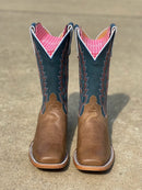  Anderson Bean men's square toe boots made of tobacco yeti leather, with brass explosion tops.