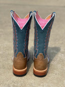  Anderson Bean men's square toe boots made of tobacco yeti leather, with brass explosion tops. Rear view