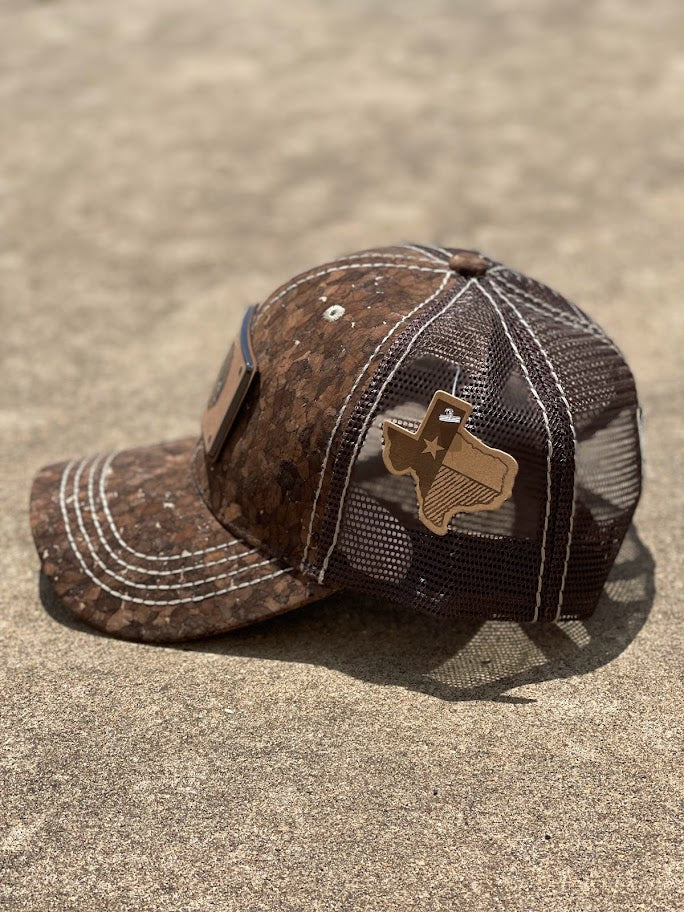 Dark Brown Cork Cap With Mexico Flag Metal Concho