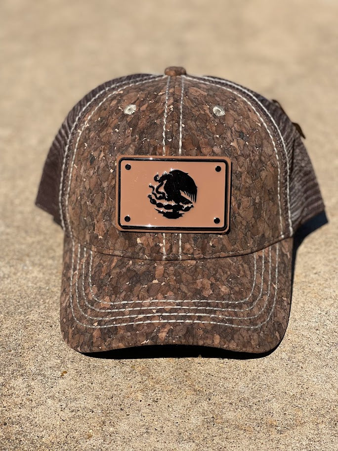 Dark Brown Cork Cap With Mexico Flag Metal Concho