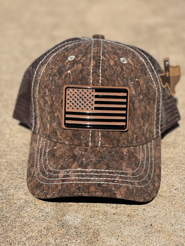 Dark Brown Cork Cap With American Flag Metal Concho