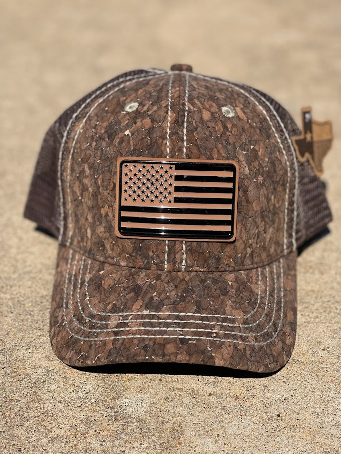 Dark Brown Cork Cap With American Flag Metal Concho