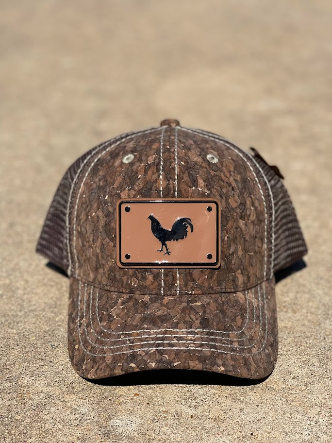 Dark Brown Cork Cap With Rooster Metal Concho