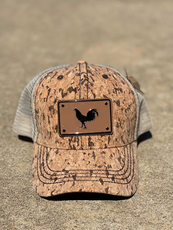 Tan Cork Cap With Rooster Metal Concho