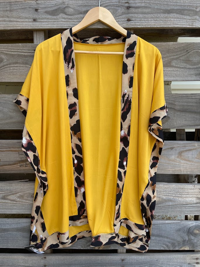 Mustard Kimono With Leopard Trim 5027744-MUSTARD