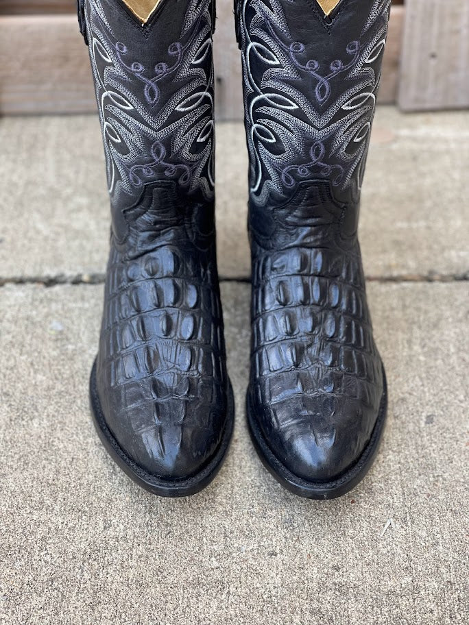 Cowtown R6096 12" Black Caiman Tail Cut Print R Toe Boot