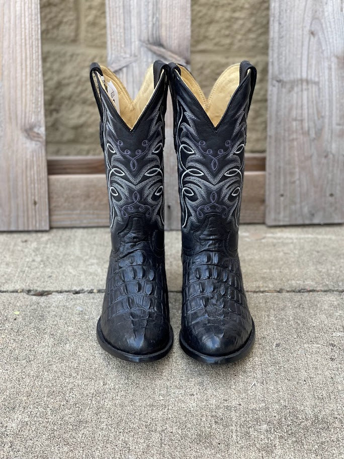 Cowtown R6096 12" Black Caiman Tail Cut Print R Toe Boot