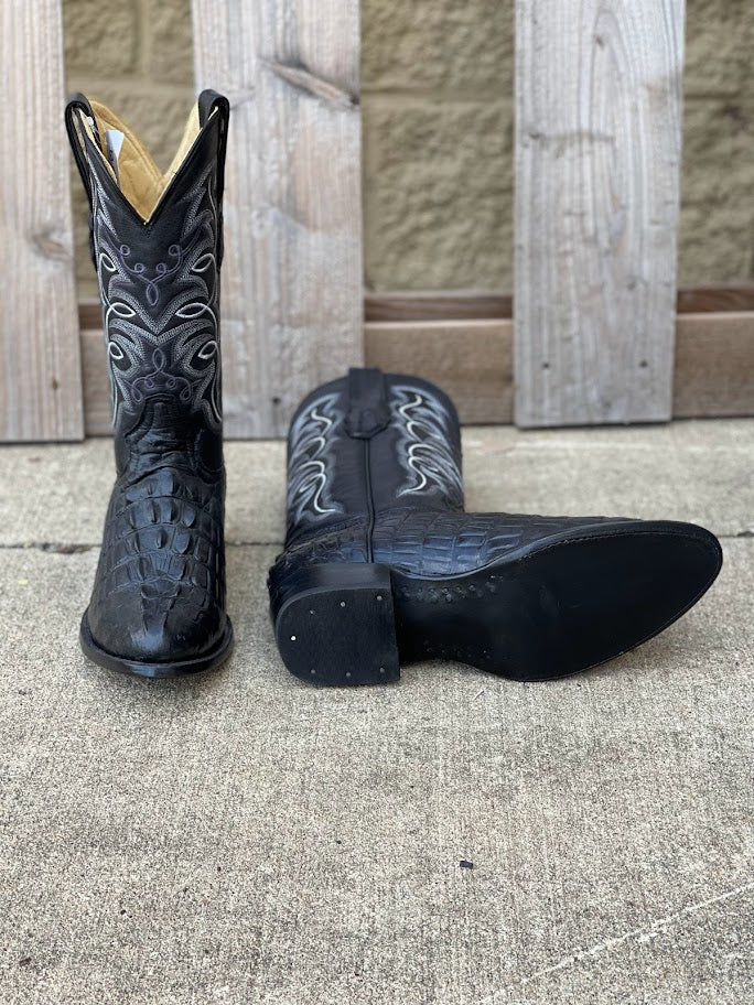 Cowtown R6096 12" Black Caiman Tail Cut Print R Toe Boot