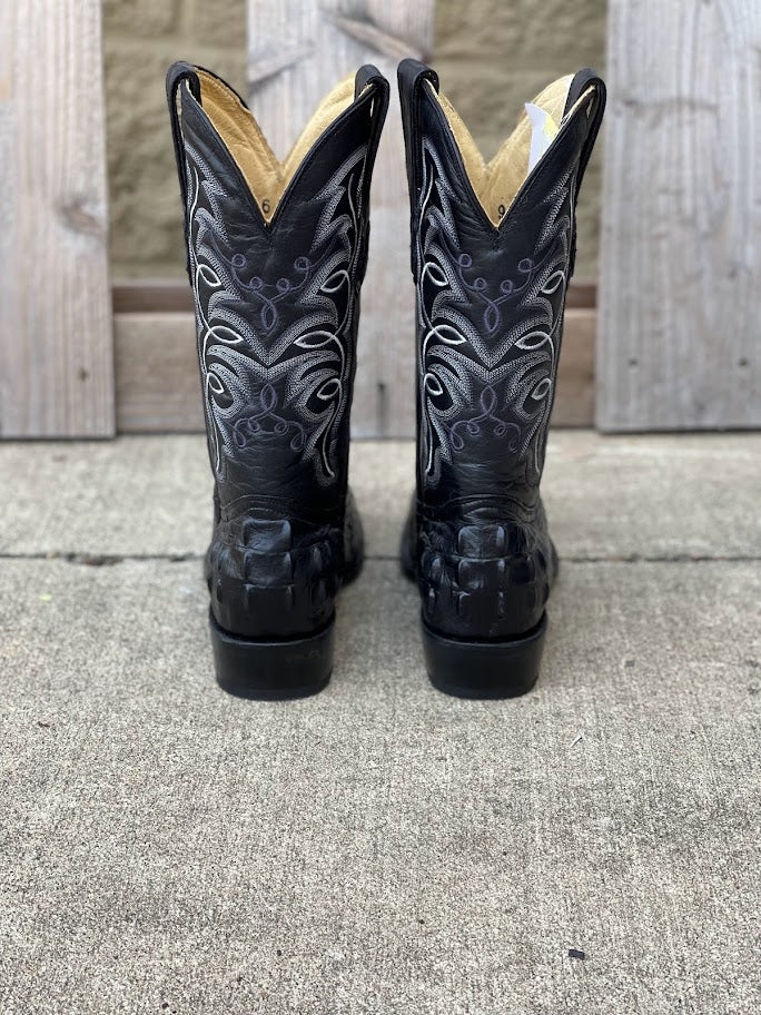Cowtown R6096 12" Black Caiman Tail Cut Print R Toe Boot