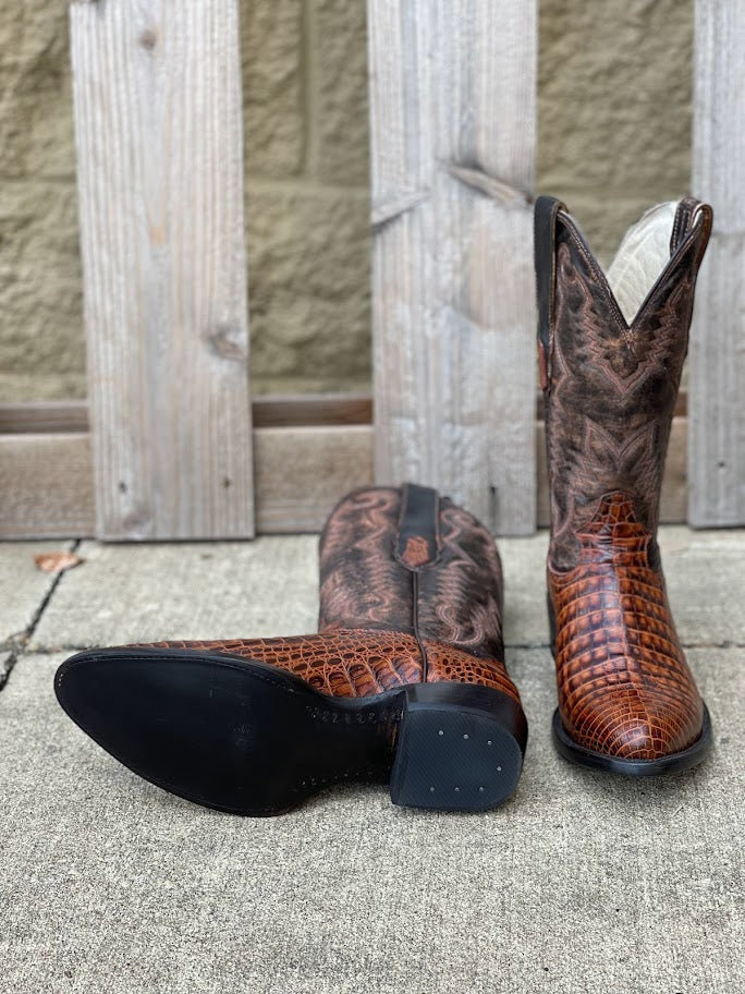 Cowtown R6074 12" Brown Caiman Belly Print R Toe Boot (SHOP IN-STORES TOO)