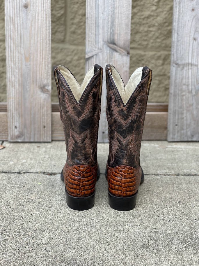Cowtown R6074 12" Brown Caiman Belly Print R Toe Boot
