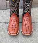 Men's Cowtown Q6094 12" Cognac Caiman Tail Print Square Toe Boot