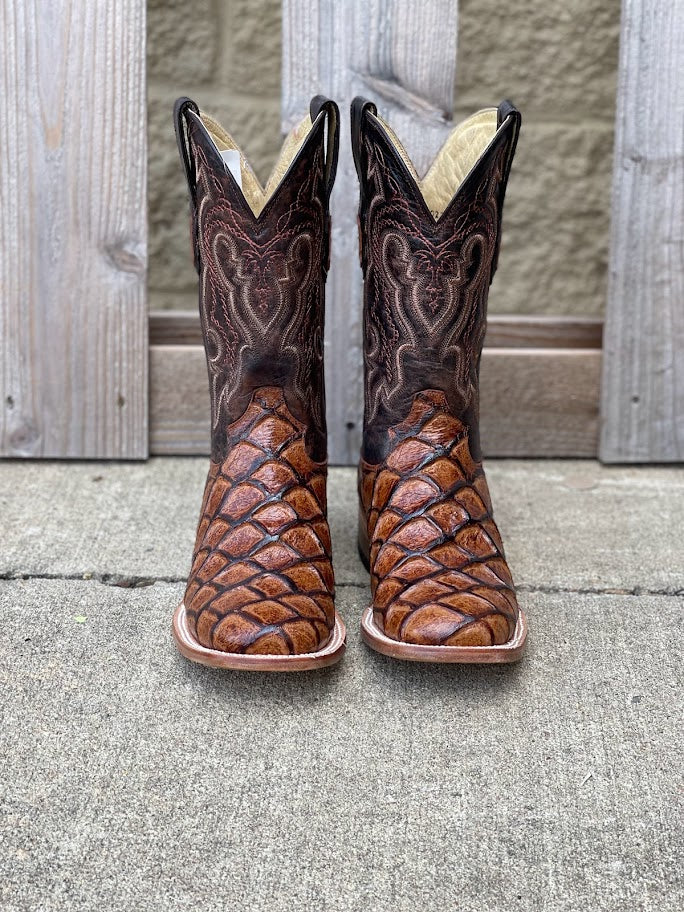 Cowtown Q156 12" Cognac Big Bass Print Square Toe Boot